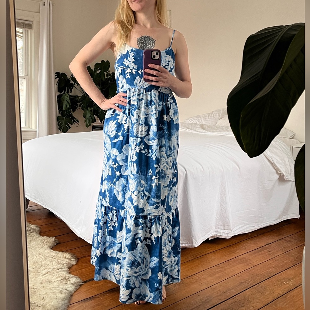 Joie Blue Floral Maxi Dress Tiered Boho Resort Vacation Dress Size 8